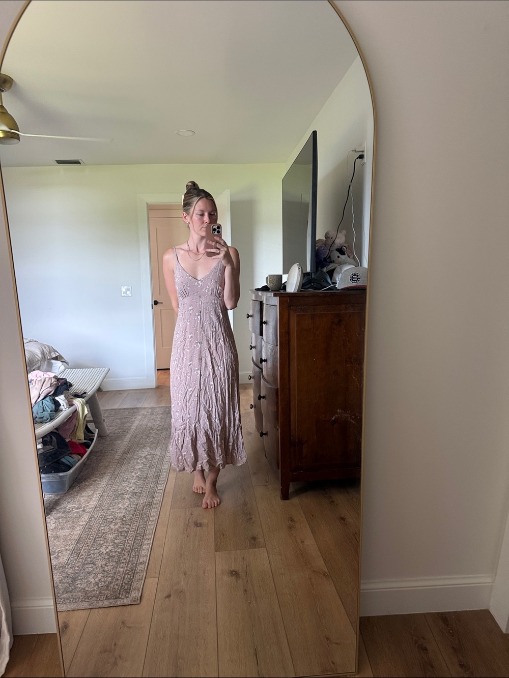 Pinkblush Sleeveless V-Neck Midi Dress in Light Mauve